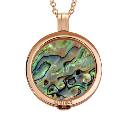 Quiges - Munthouder met Ketting en Munt 33mm Schelp Multi Groen - RVS Rosegoudkleurig - ERHS220