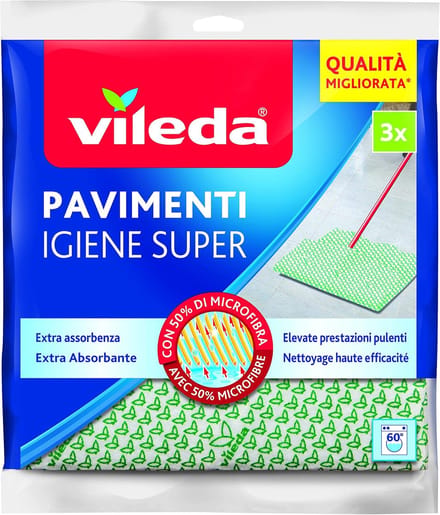 Vileda Dweil Super Hygiënisch - 3 Stuks - 50 x 45cm - Groen