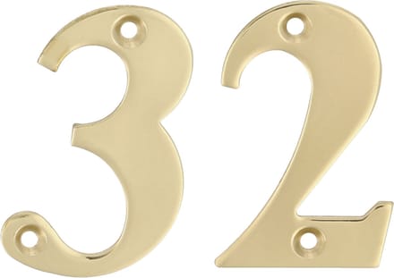 AMIG Huisnummer 32 - massief messing - 10cm - incl. bijpassende schroeven - gepolijst - goudkleur