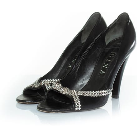 Gina Zwarte leren peeptoe hakken met strass