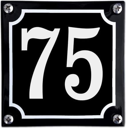 Zwart emaille huisnummer  - 75