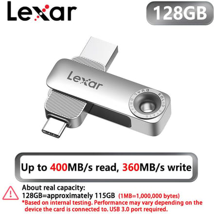 Lexar 128GB OTG Solid State Dual Drive 256GB 512GB Type-C USB Flash Drive Tot 400MB/s Lezen Pendrive USB-C & USB-A Poort voor iPhone 17, Android, PC 【128GB】 gray