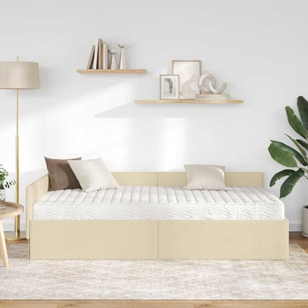 vidaXL - Hoekbedframe - met - Matras - 2 - st - Crème - 100 - x - 200 - cm - Stof