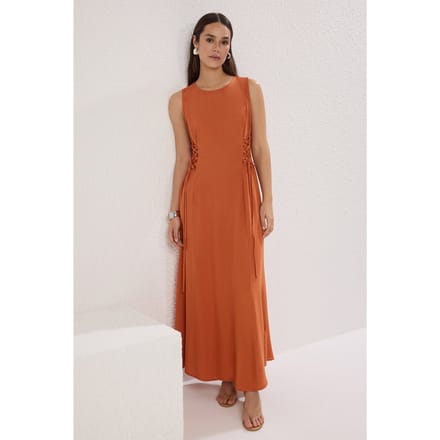 Damesjurk, recht model, mouwloos, midi-lengte, casual/dagelijks.