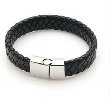 Leren heren armband zwart