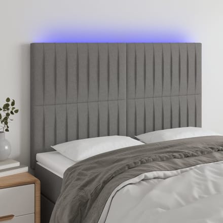 vidaXL - Hoofdbord - LED - 144x5x118/128 - cm - stof - donkergrijs