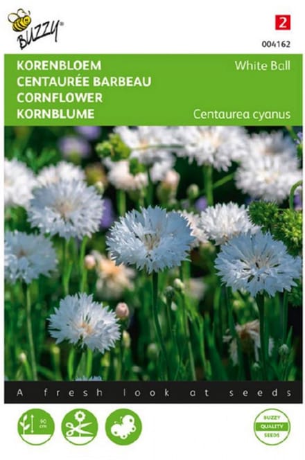Buzzy - Zaden centaurea korenbloem white ball ca.1 gram