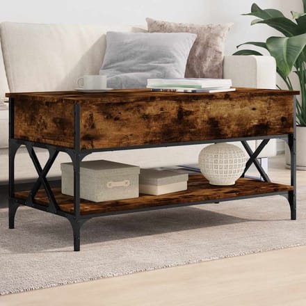 vidaXL - Salontafel - 100x50x50 - cm - bewerkt - hout - en - metaal - gerookt - eiken