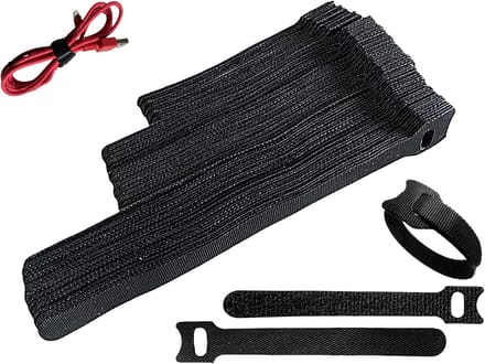 100 x Resealable Velcro Cable Ties - 10, 15, 20 cm Lengths, Reusable and Expandable, Black