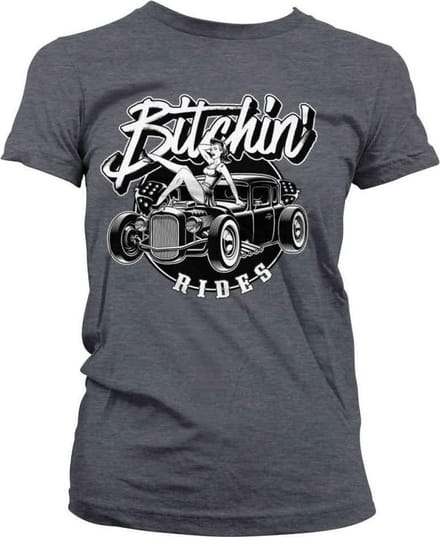 Bitchin' Rides Dames Tshirt -M- Hot Rod Hot Girls Grijs