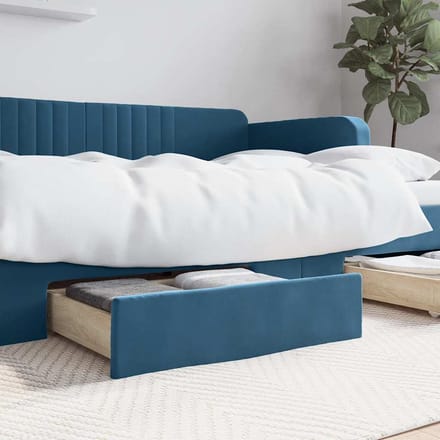 vidaXL - Bedlades - 2 - st - bewerkt - hout - en - fluweel - blauw