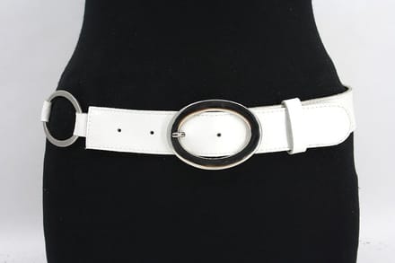 Dames heupriem wit 4 cm breed met ringen - Leer - Brede riem - Casual - Maat 90