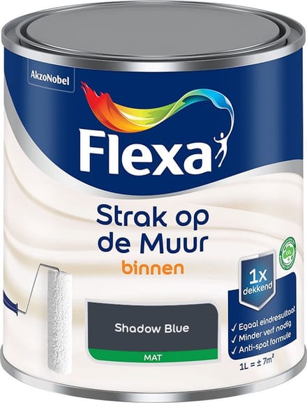 Flexa - Strak Op De Muur Binnen Mat - Shadow Blue - Mengverf - 1 L