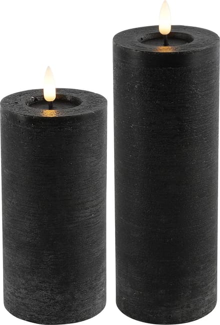 LED kaarsen/stompkaarsen - set 2x - zwart - D7,5 x H15 en H20 cm - timer