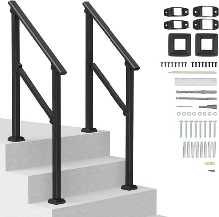 Leuning voor buitentrappen - Trapleuning set - Veilig traplopen - Verstelbare hoek - 2 stuks - Zwart