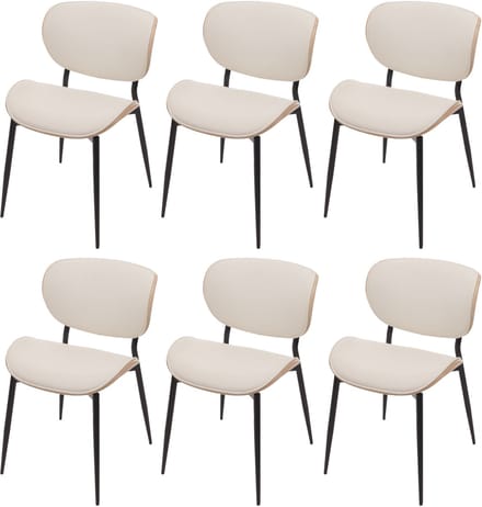 Set van 6 eetkamerstoelen MCW-O45, stoel, gebogen hout, kunstleer 280 g/m² MVG ~ naturel, wit