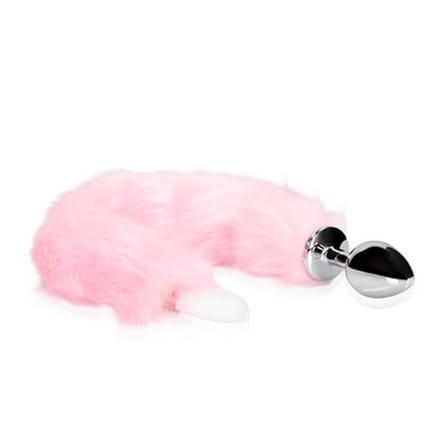 Lichtgevende vossenstaart met metalen buttplug - Roze