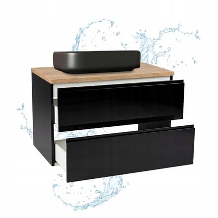 STAMAR - Hangkast Mod + Blad Eiken Goud 60 Glans Wastafel Bovenblad 50 - Zwart