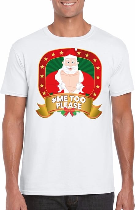Foute kerst shirt wit - Horney Kerstman - Hashtag Me Too Please - voor heren S
