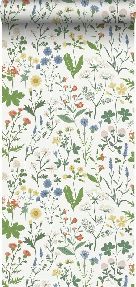 ESTAhome behang veldbloemen multicolor op wit - 53 cm x 10.05 m - 139390