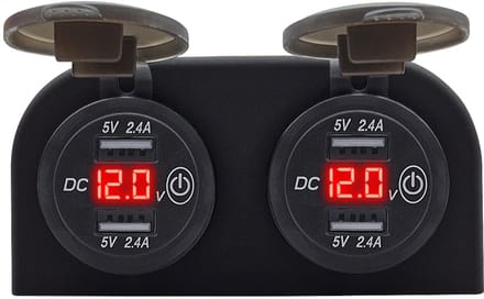 ProRide 12V USB Stopcontact 4 Poorten met Schakelaar/Voltmeter - Tweevoudig Opbouw - 5V/2.4A - USB Autolader, Boot en Camper - Rood