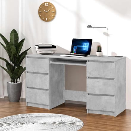 vidaXL - Schrijftafel - 140x50x77 - cm - bewerkt - hout - betongrijs