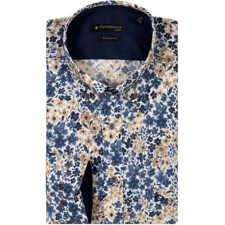 Giordano Overhemd Ivy Button Down Poplin Allover Flowers Navy-Beige / male
