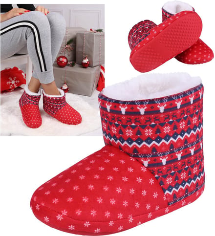 Rode kinderpantoffels/pantoffels met feestelijk patroon, antislip
