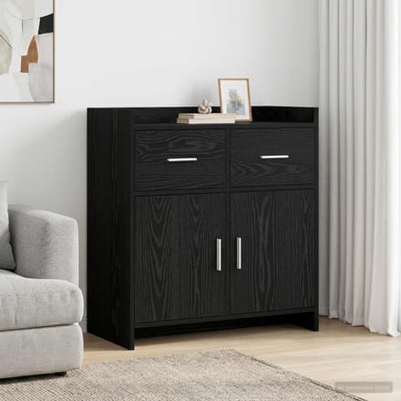 vidaXL - Dressoir - Zwart - eiken - 75 - x - 36 - x - 80 - cm - Bewerkt - hout