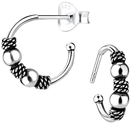 Joy|S - Zilveren Bali oorringen stud - 14 mm - geoxideerd