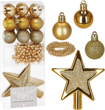 Kerstballen Set | 11 Stuks | Kralen | Piek | Goud