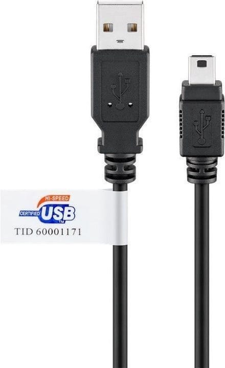 USB Mini B naar USB-A kabel - USB2.0 gecertificeerd - tot 1A / zwart - 3 meter