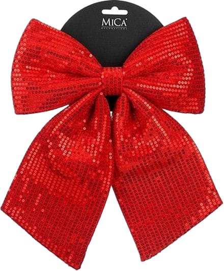 Mica Decorations Kerst strik ornament - rood - 24 x 28 cm - polyester pailletten- kerststrik