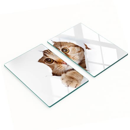 Set van snijplanken van gehard glas met kattenmotief, 2x40x52 cm