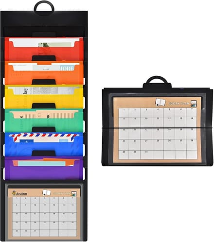 Documentenmap-documentenmap a4-aktetas--Wall Mounted File Organizer 6 Pockets - Wall Mounted File Organizer for Classrooms and Offices - Accordion Organizes Homework, Files, Scrapbooks, Papers - Black - 36x26xcm
