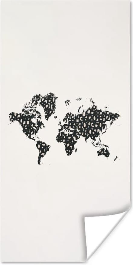 Wereldkaarten - Wereldkaart - Cijfers - Zwart - 80x160 cm