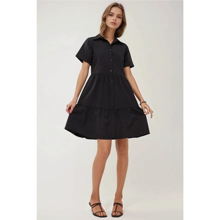 Mini A-vorm Shirtkraag Jurk met Knopen