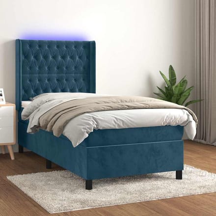 vidaXL - Boxspring - met - matras - en - LED - fluweel - donkerblauw - 90x190 - cm