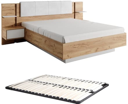 Vente-unique Bedframe fluweel natuurlijk licht, wit 160 x 200 cm