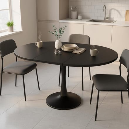 Eettafel Rond - Uitschuifbare Tafel - Multifunctionele Ruimte - Verstelbare Lengte - 100/140x100x75cm - Zwart