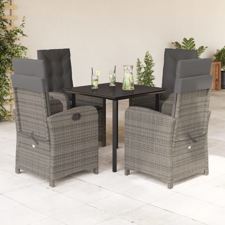 vidaXL - 5-delige - Tuinset - met - kussens - poly - rattan - grijs