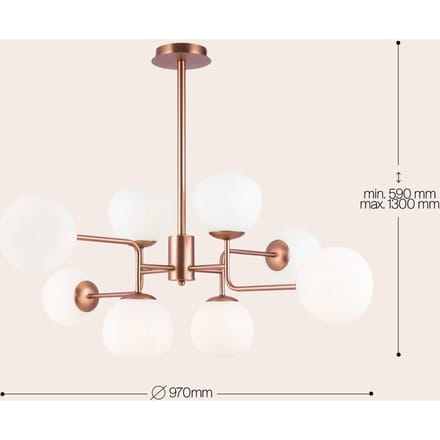 Maytoni kroonluchter Erich, messing rosé, glas/metaal 8-lamps.