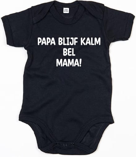 Rompertje Papa Blijf Kalm Bel Mama-Zwart-0-3 Maanden
