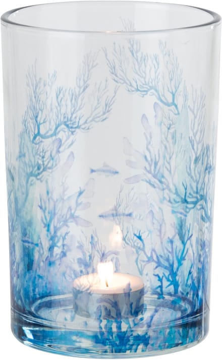 J-Line theelichthouder Koraal - glas - transparant/blauw - large