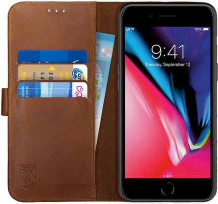 Rosso Deluxe Hoesje Geschikt voor Apple iPhone 7/8 Plus Echt Leer Book Case Bruin