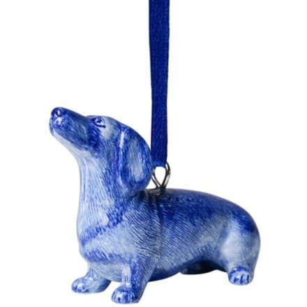 Heinen delfts blauw kerstornament - teckel nhaan zittend