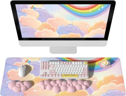 AJAZZ Keyboard Mouse Pad Wrist Rest Set (4 Piece Desk Pad Set),Large Mouse Pad and Keyboard,Wrist Rest and Mouse,Wrist Rest and Coaster,Non-slip Base,for Home/Office/PC