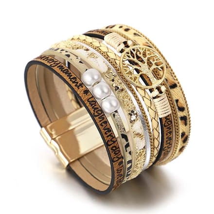 Sorprese armband - Tree - armband dames - leer - wikkelarmband - parel - cadeau - Model S - Cadeau
