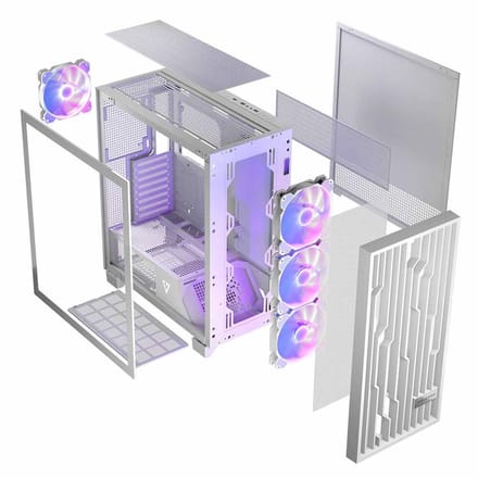 MODECOM Volcano Perun Apex ARGB Midi White - Midi Tower Behuizing - Gehard Glas - Inclusief 4x 140mm ARGB Fans - USB-C - Wit