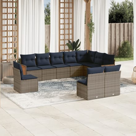 vidaXL - 10-delige - tuinbankset - met - kussens, - grijs - polyrotan
